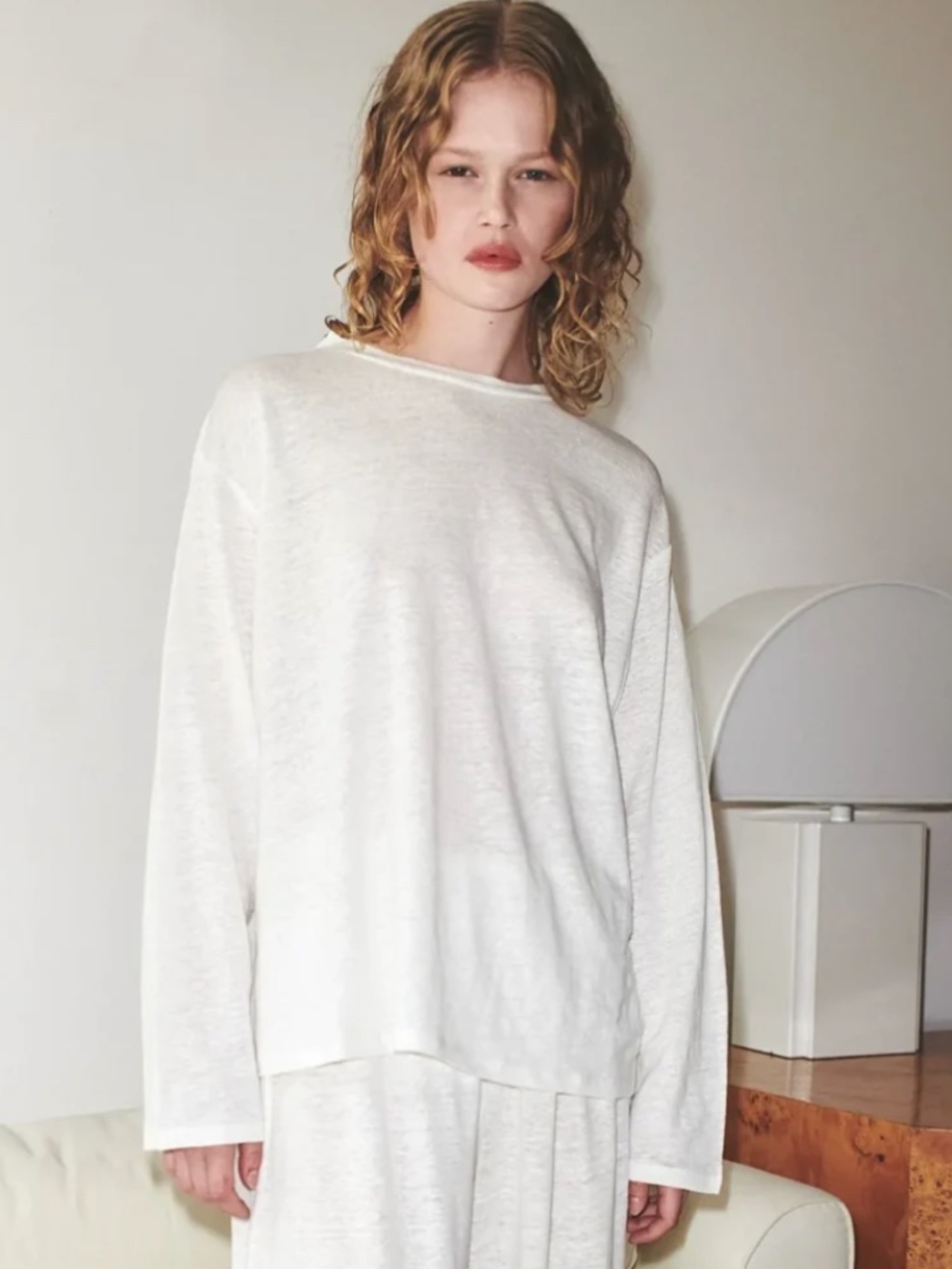 DEIJI STUDIOS The Soft Long Sleeve Top in Ecru Linen Jersey Slouchy Boxy Shirt